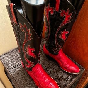 Western Boots Red Snakeskin/Black Leather